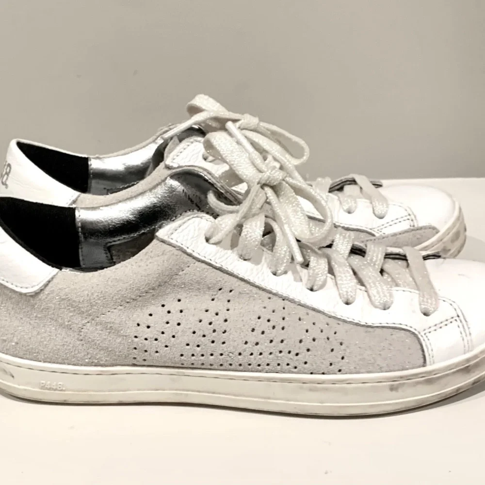 P448 John W Sneakers Softy White Glitter Laces Low-Top Shoes 38 US 7.5 8